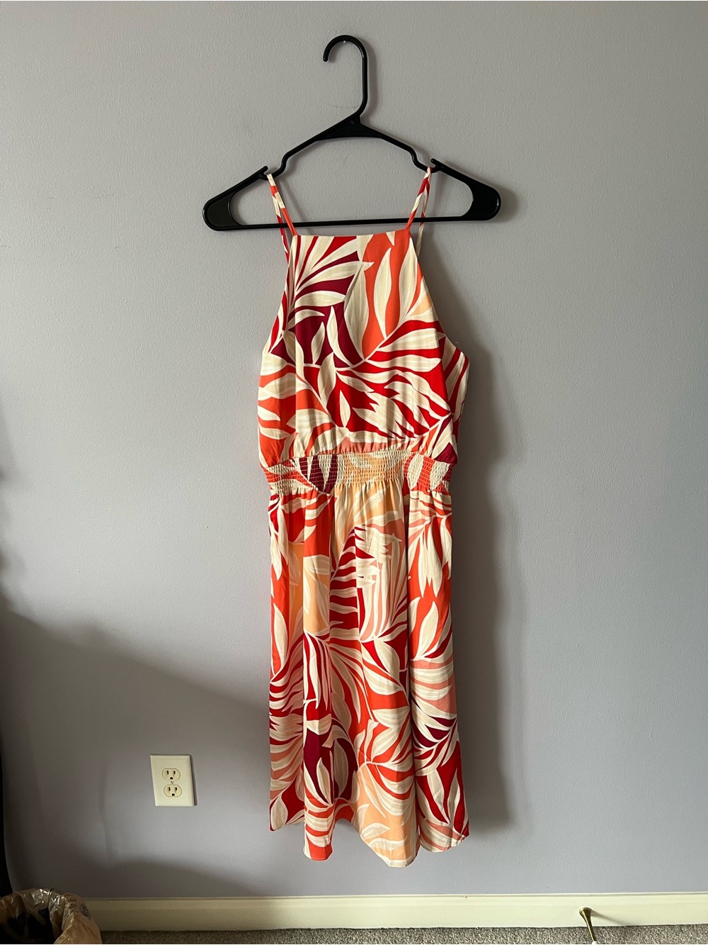 Ann Taylor Red & Cream Tropical Print Midi Dress